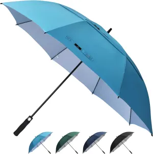 Prospo 62 Inch Extra Large Golf Umbrella Double Canopy Automatic Open Sun Rain Stick Umbrellas Windproof Waterproof Oversized (Sky Blue)