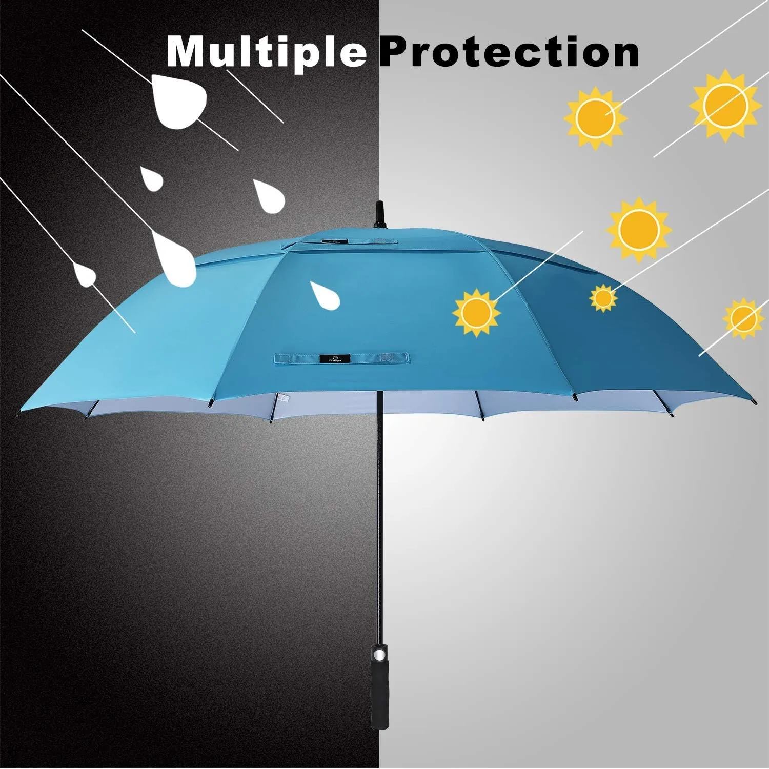 Prospo 62 Inch Extra Large Golf Umbrella Double Canopy Automatic Open Sun Rain Stick Umbrellas Windproof Waterproof Oversized (Sky Blue)