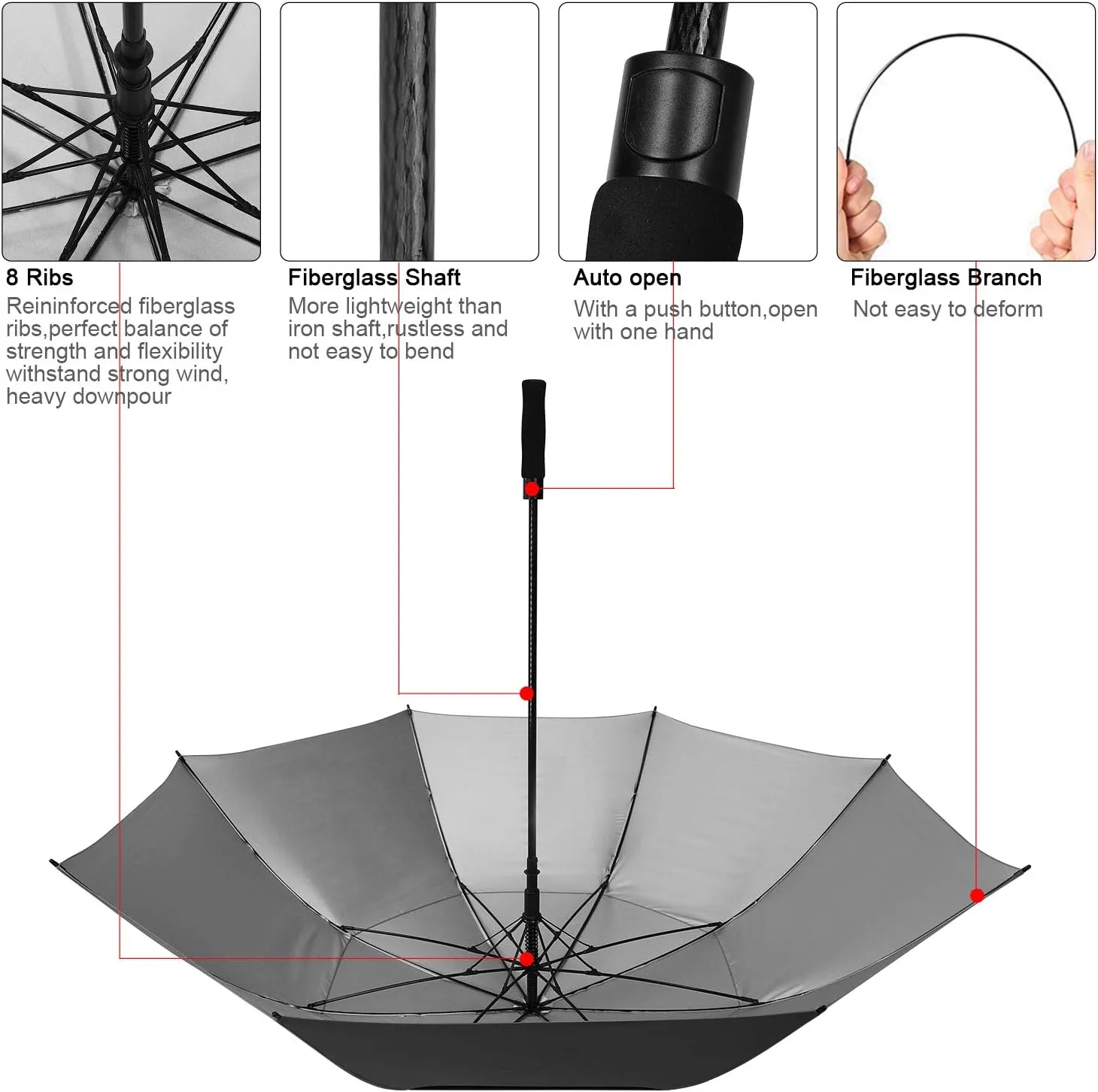 Prospo 68 Inch Extra Large Golf Umbrella Double Canopy Automatic Open Sun Rain Stick Umbrellas Windproof Waterproof Oversized (Black XL)