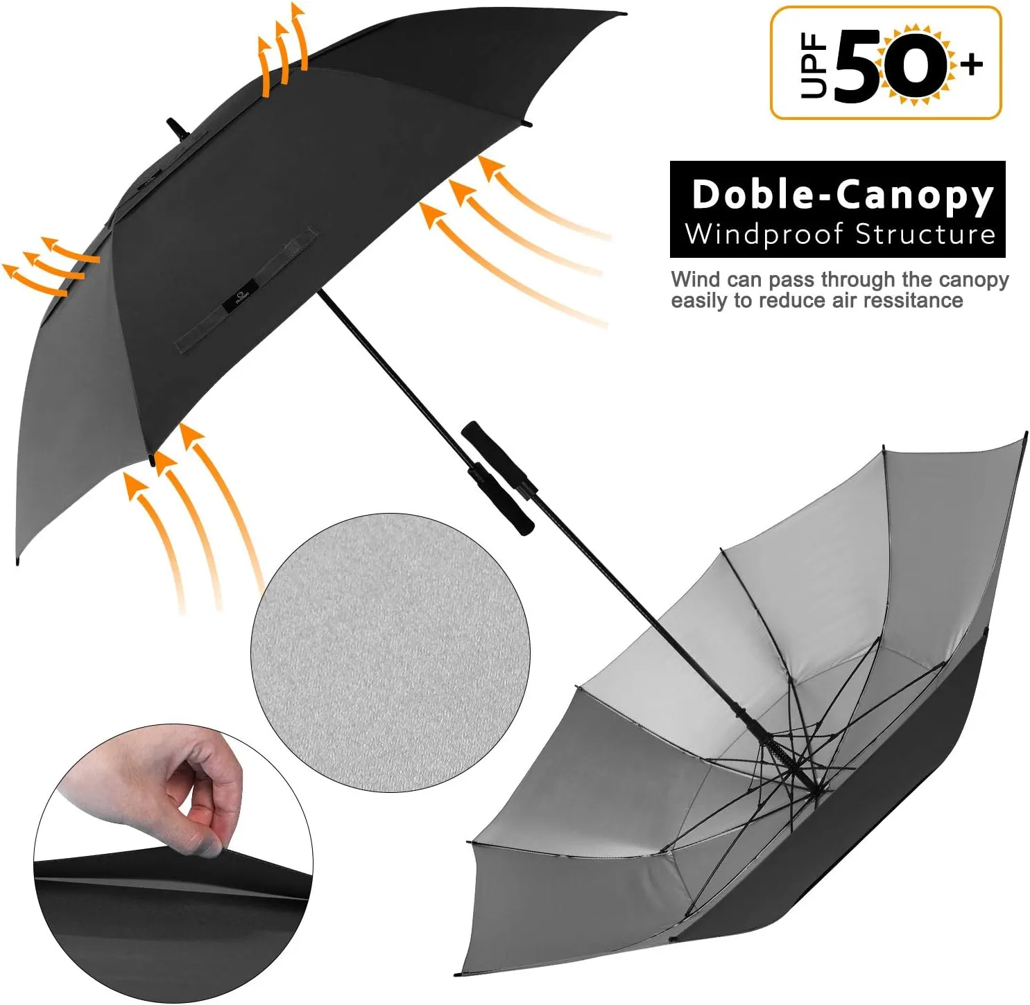 Prospo 68 Inch Extra Large Golf Umbrella Double Canopy Automatic Open Sun Rain Stick Umbrellas Windproof Waterproof Oversized (Black XL)