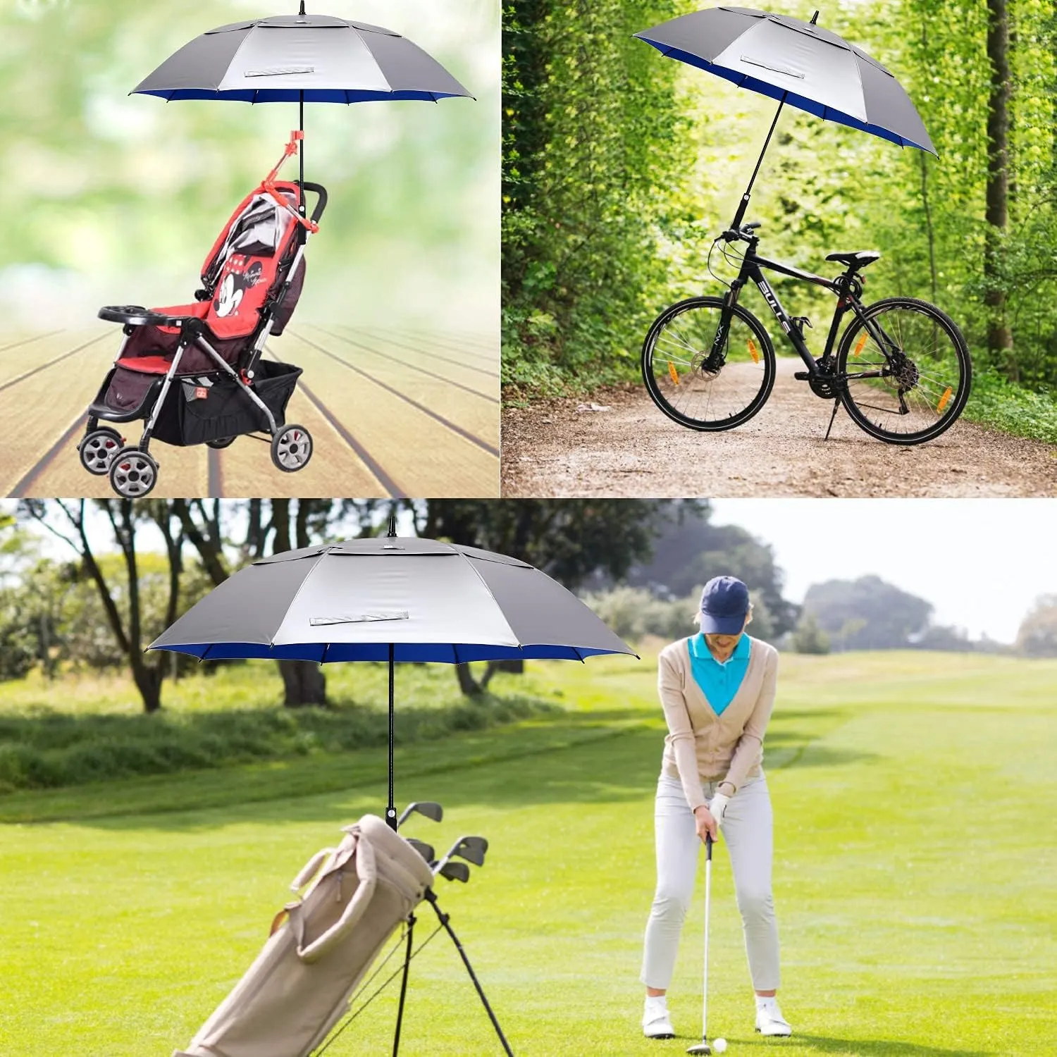 Prospo 68inch Golf Umbrella UV Protection Extra Large Oversized Heavy Duty Auto Open Double Canopy Vented Sun Rain Umbrella Windproof Blue