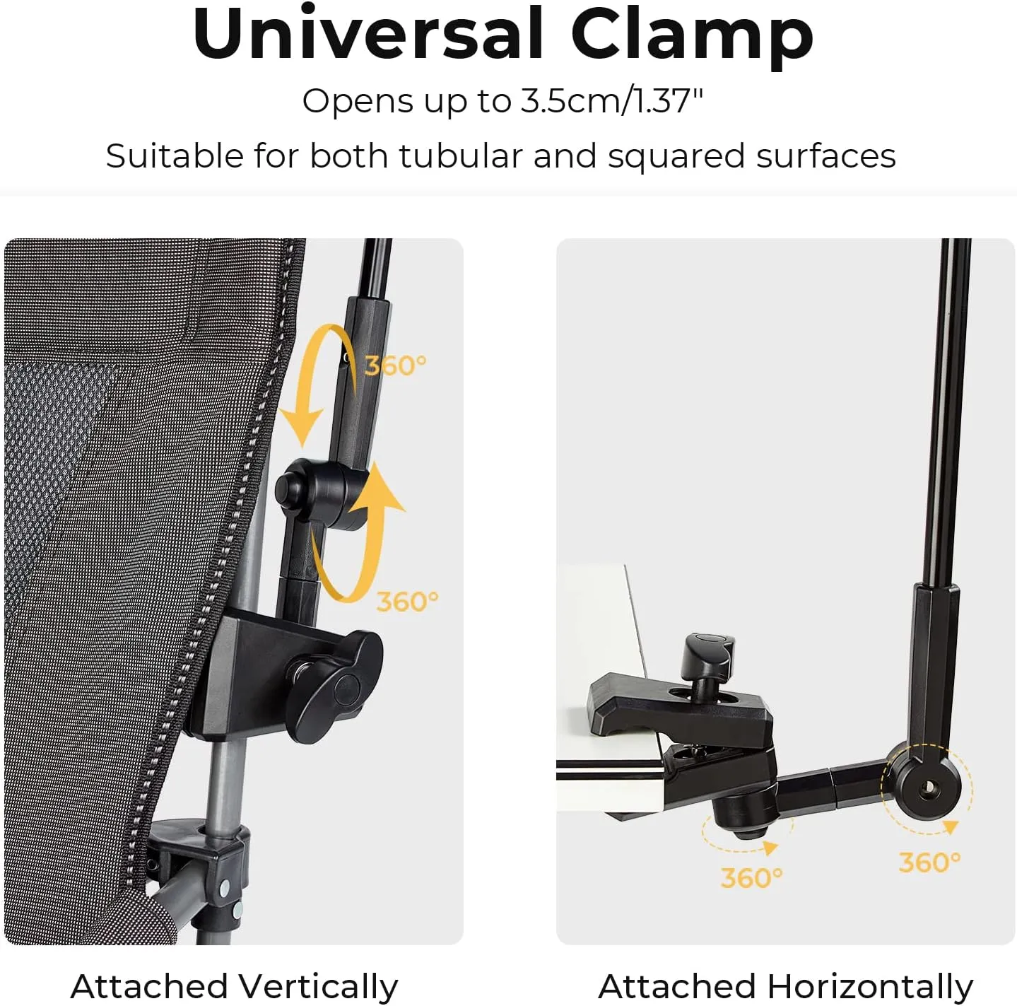 Prospo Adjustable Beach Umbrella with Universal Clamp, Portable UPF 50  UV Protection Umbrella for Chair, Wheelchair, Golf Cart, Stroller, Bleacher, Patio