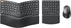 ProtoArc Ergonomic Keyboard Mouse, EKM04 2.4GHz Wireless Ergo Keyboard Mouse Combo, Separate Numeric Keypad, Split Design, Wrist Rest, Rechargeable, for Desktop, PC, Laptop, Windows