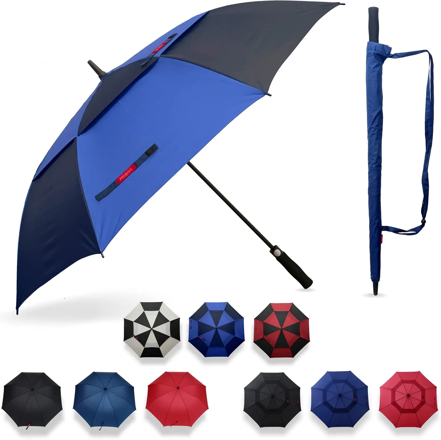 Prudiut Automatic Open Golf Umbrella58 Inch Extra-Large Oversized Double Canopy Vented Windproof Waterproof Stick Rain Golf Umbrellas for Men and Women