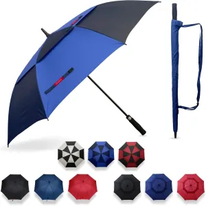 Prudiut Automatic Open Golf Umbrella58 Inch Extra-Large Oversized Double Canopy Vented Windproof Waterproof Stick Rain Golf Umbrellas for Men and Women
