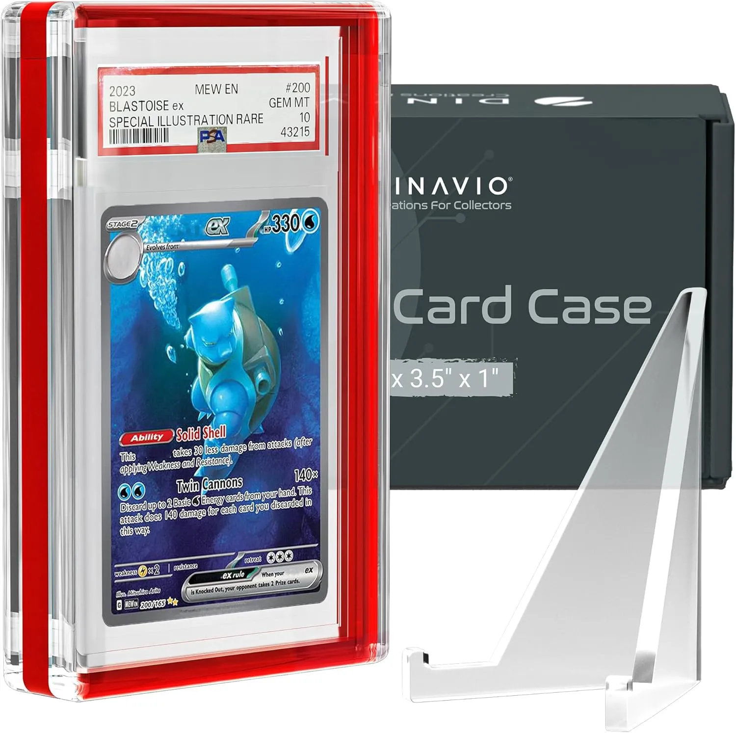 PSA Graded Card Display Acrylic Case for Standard PSA and CGC Slabs - Slab Case for Graded Cards - PSA Card Case - Graded Card Display Case - Slanted Stand Included (Red Border)