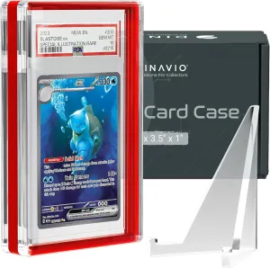 PSA Graded Card Display Acrylic Case for Standard PSA and CGC Slabs - Slab Case for Graded Cards - PSA Card Case - Graded Card Display Case - Slanted Stand Included (Red Border)