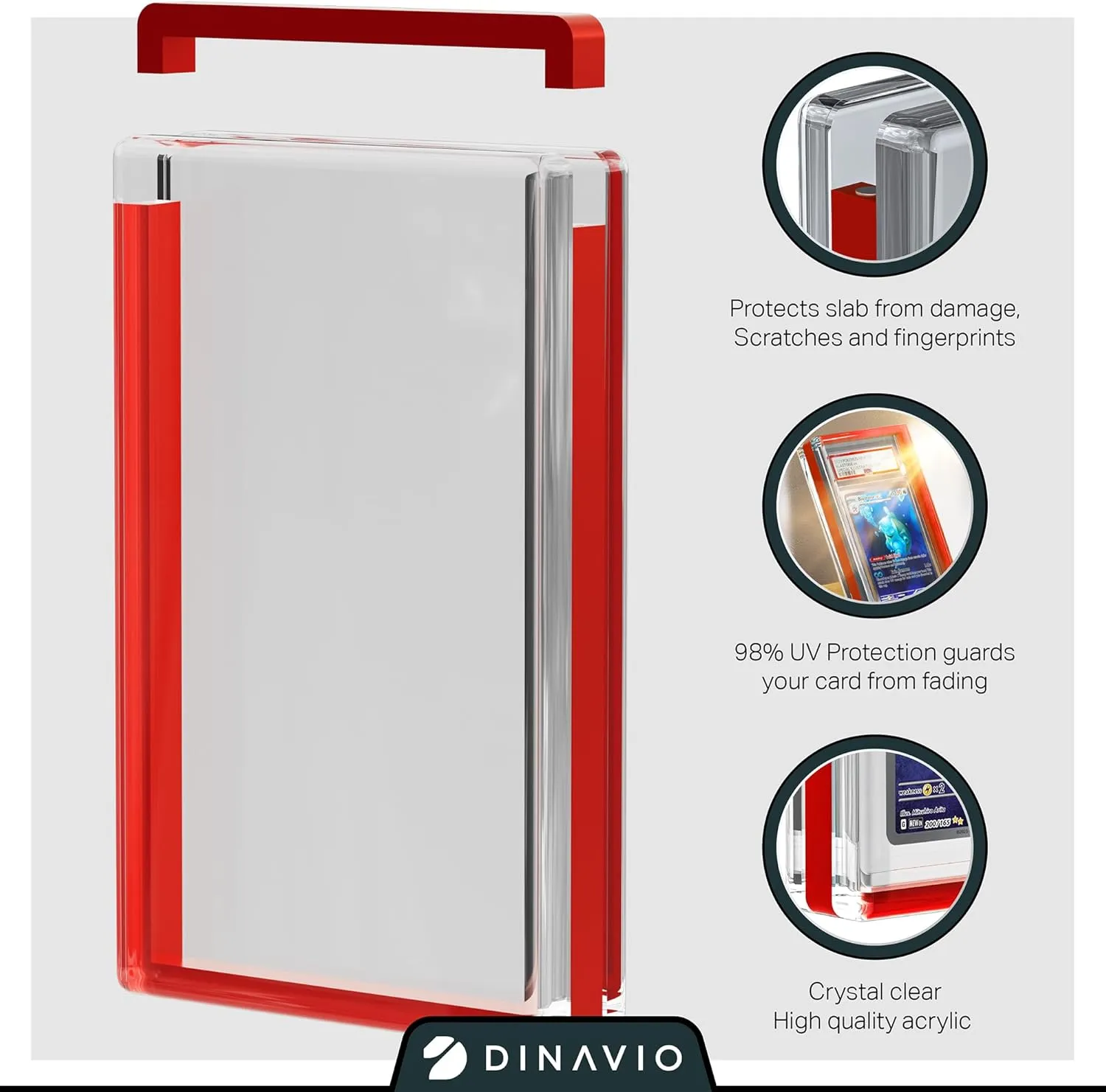 PSA Graded Card Display Acrylic Case for Standard PSA and CGC Slabs - Slab Case for Graded Cards - PSA Card Case - Graded Card Display Case - Slanted Stand Included (Red Border)