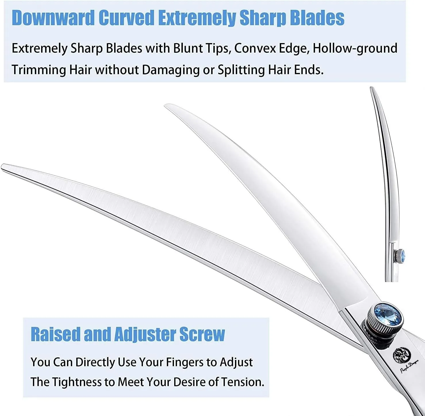 Purple Dragon 8.0" Left Handed Professional Pet/Dog Grooming Hair Cutting Scissors&Downward Curved Scissor &Chunker Shears with Bag - for Mancinism Pet Groomer or Family DIY
