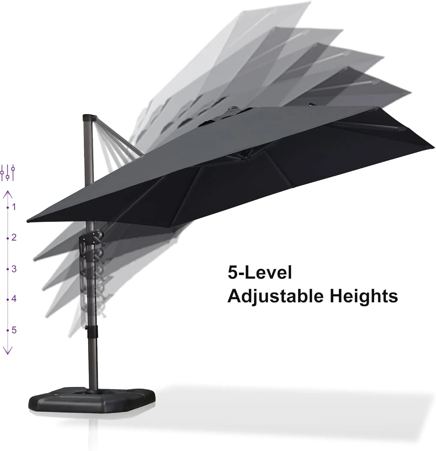 PURPLE LEAF 10'×10' Patio Umbrella with Base and Cover Outdoor Umbrella Large Cantilever Umbrella Windproof Offset Umbrella Heavy Duty Sun Umbrella for Garden Deck Pool Patio Grey