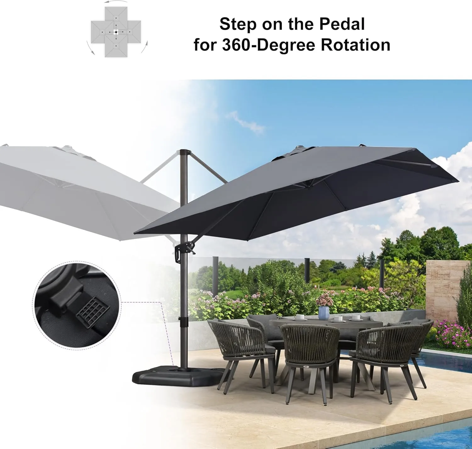 PURPLE LEAF 10'×10' Patio Umbrella with Base and Cover Outdoor Umbrella Large Cantilever Umbrella Windproof Offset Umbrella Heavy Duty Sun Umbrella for Garden Deck Pool Patio Grey