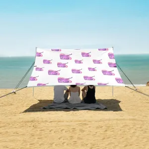 Purple Sea Ray Fish Beach Canopy Tent Anti-UV & Wind Resistant, Camping Sun Shelter Easy Setup Portable,Outdoor Shade Tents with Sandbags,Sand Shovels,Ground Pegs & Stability Poles