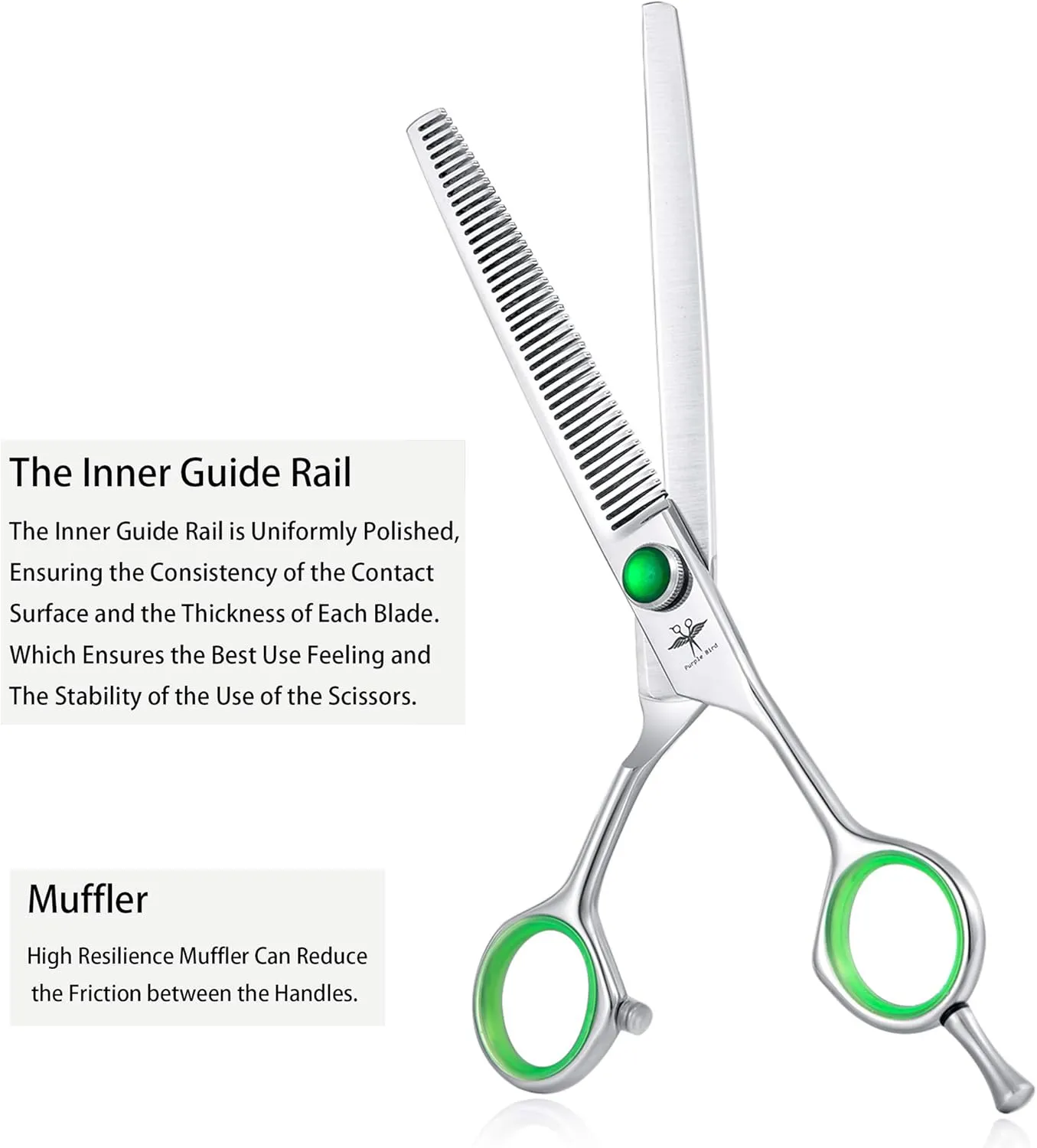 PURPLEBIRD 7 Inch Straight, Downward Curved Dog Grooming Scissors Set Professional Pet Cutting, Thinning Texturizing Shears Safety Blunt Tip Trimming Shearing Dog Cat Japanese Stainless Steel Silver