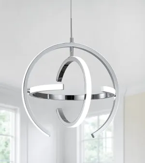 Q&S Modern Led Chandelier Chrome Silver Round Globe LED Hanging Pendant Light Fixtures for Entryway Kitchen Island Dining Room Living Room