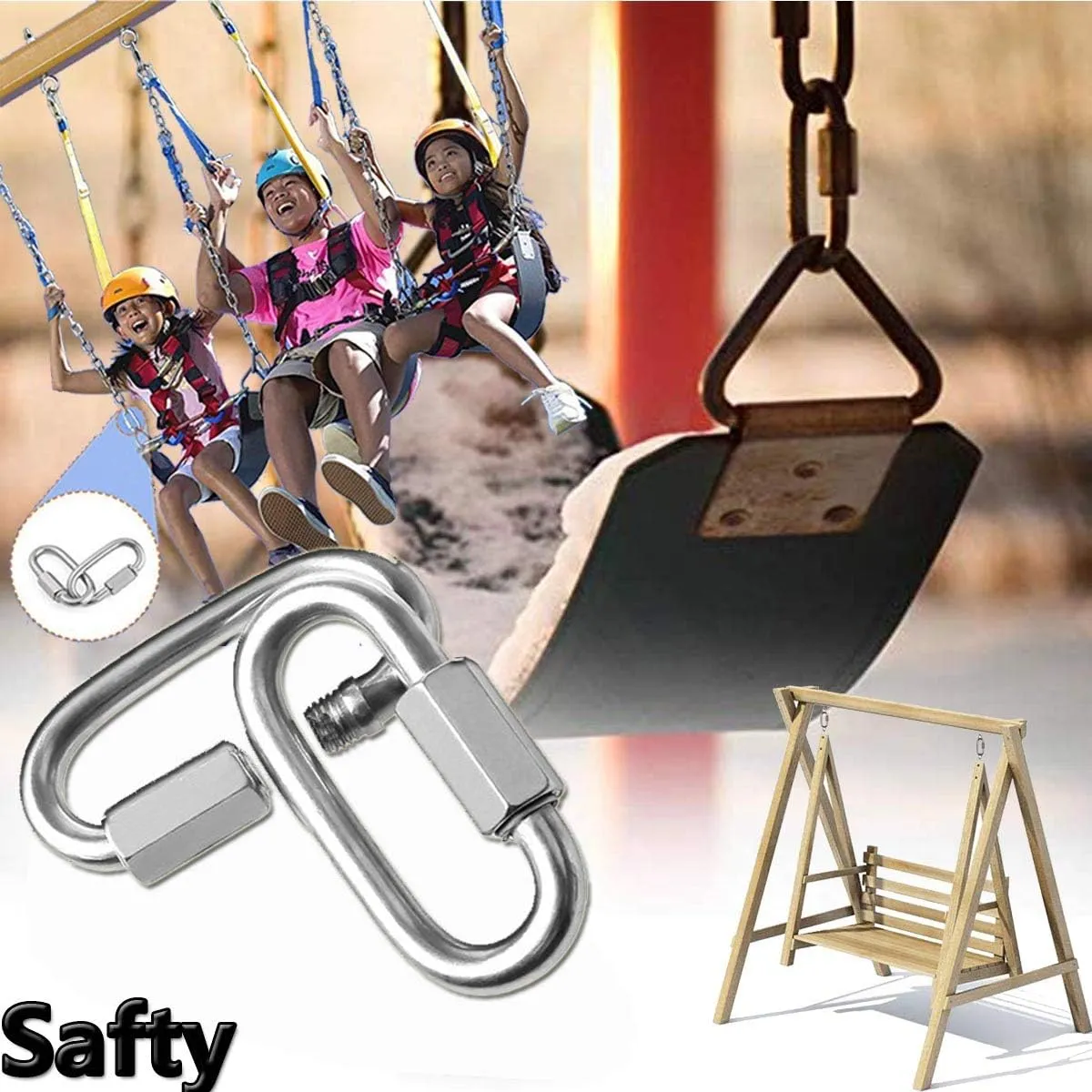 Quick Link, Lsqurel 304 Stainless Steel D Shape Locking Carabiner Heavy Duty Chain Link Keychain for Outdoor Fence Gate Swings Pet Dog M4 M6 M8 M10 Capacity 200lb 600lb 1200lb 2400lb