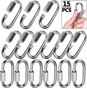 Quick Link, Lsqurel 304 Stainless Steel D Shape Locking Carabiner Heavy Duty Chain Link Keychain for Outdoor Fence Gate Swings Pet Dog M4 M6 M8 M10 Capacity 200lb 600lb 1200lb 2400lb