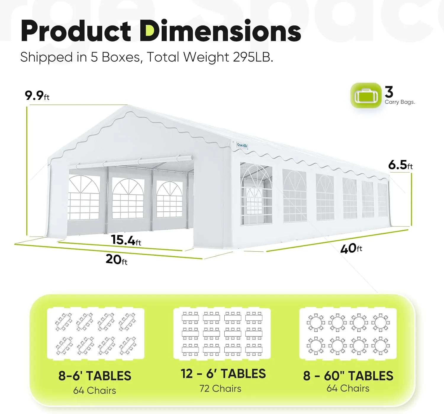 Quictent 20x40ft Party Tent Heavy Duty Outdoor Large Canopy Tent Carport Wedding Event Shelter BBQ Wedding Tents for Parties with Storage Bags carpas para Fiestas