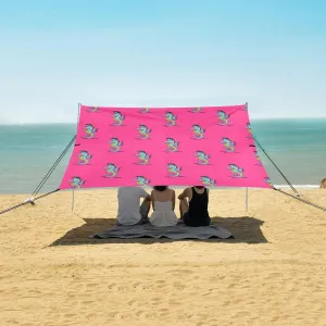 Quirky Seahorse Beach Canopy Tent Anti-UV & Wind Resistant, Pink Camping Sun Shelter Easy Setup Portable,Outdoor Shade Tents with Sandbags,Sand Shovels,Ground Pegs & Stability Poles
