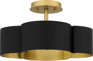 Quoizel Balsam Semi-Flush Mount Ceiling Light Fixture, 14 Inch 4-Light 60W Matte Black Hanging Light with Metal Shade and Gold Accents for Hallway, Kitchen, Bedroom, Living Room or Office