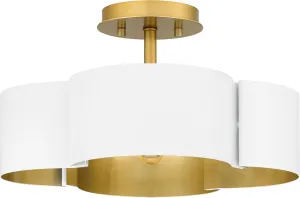 Quoizel Balsam Semi-Flush Mount Ceiling Light Fixture, 14 Inch 4-Light 60W Matte White Hanging Light with Metal Shade and Gold Accents for Hallway, Kitchen, Bedroom, Living Room or Office