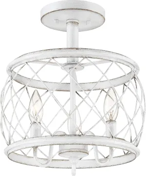 Quoizel Dury Semi-Flush Mount Ceiling Light Fixture, 13 Inch 3-Light Antique White Chandelier with Open Frame Design, Hanging Light for Hallway, Kitchen, Bedroom, Dining, Living Room or Office