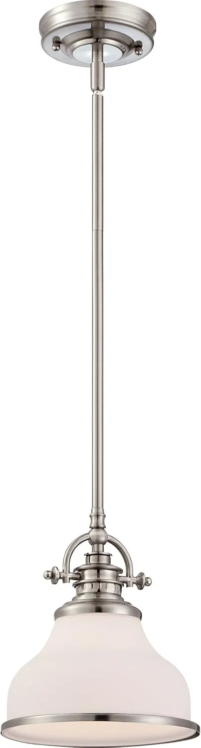 Quoizel Grant Mini Pendant Lighting, 8 Inch 1-Light Brushed Nickel Opal Etched Glass Pendant Light, Hanging Ceiling Light for Kitchen Island, Dining Room, Hallway, Bedroom, Bar, Cafe or Office