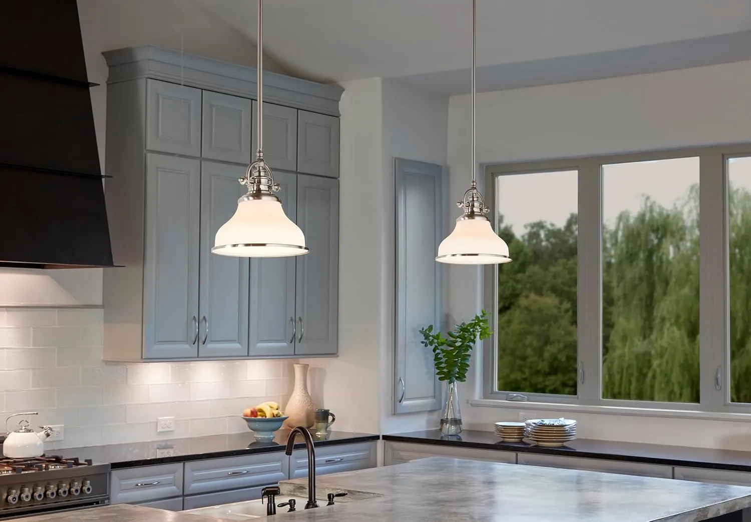 Quoizel Grant Mini Pendant Lighting, 8 Inch 1-Light Brushed Nickel Opal Etched Glass Pendant Light, Hanging Ceiling Light for Kitchen Island, Dining Room, Hallway, Bedroom, Bar, Cafe or Office