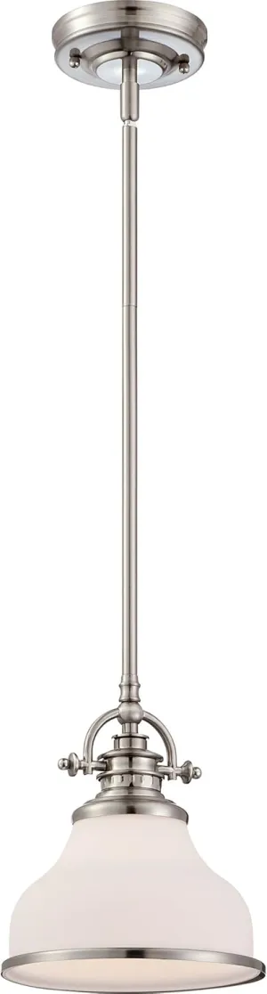 Quoizel Grant Mini Pendant Lighting, 8 Inch 1-Light Brushed Nickel Opal Etched Glass Pendant Light, Hanging Ceiling Light for Kitchen Island, Dining Room, Hallway, Bedroom, Bar, Cafe or Office