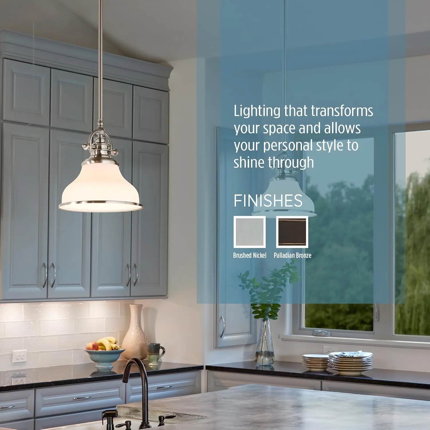 Quoizel Grant Mini Pendant Lighting, 8 Inch 1-Light Brushed Nickel Opal Etched Glass Pendant Light, Hanging Ceiling Light for Kitchen Island, Dining Room, Hallway, Bedroom, Bar, Cafe or Office