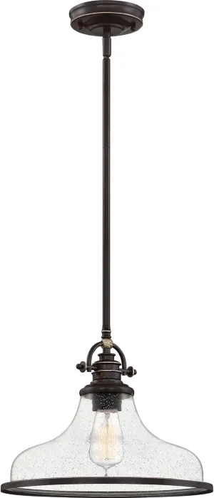 Quoizel Grant Pendant Lighting, 14 Inch 1-Light Palladian Bronze Clear Seeded Glass Pendant Light, Hanging Ceiling Light for Kitchen Island, Dining Room, Hallway, Bedroom, Bar, Cafe or Office