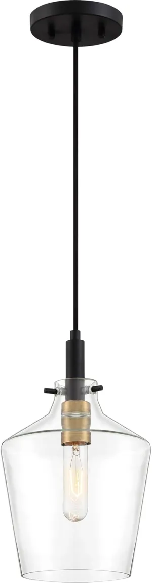 Quoizel June Mini Pendant Light, 8 Inch 1-Light Earth Black Modern Industrial Ceiling Light Fixture, Tapered Glass Pendant Light for Kitchen Island, Dining, Hallway, Bedroom, Restaurant, Bar or Cafe