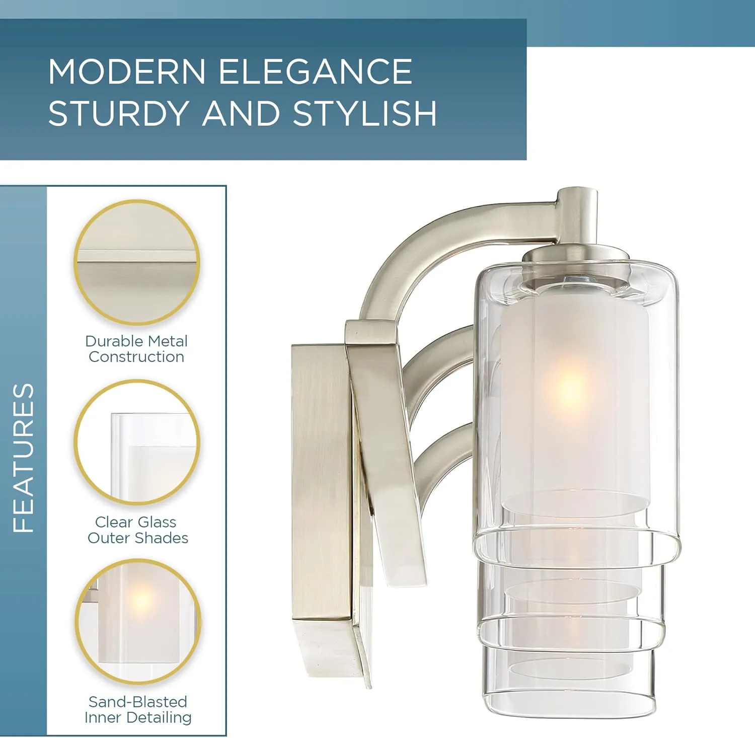Quoizel Kolt Modern Vanity Lights, 3-Light, 21 Inch Brushed Nickel Bathroom Lighting Fixtures Over Mirror, Sandblasted Inner Glass, 50 W LED Bulb, Wall Mount Light for Bathrooms, Kitchen or Hallway