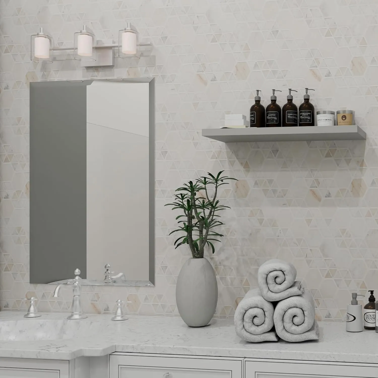 Quoizel Kolt Modern Vanity Lights, 3-Light, 21 Inch Brushed Nickel Bathroom Lighting Fixtures Over Mirror, Sandblasted Inner Glass, 50 W LED Bulb, Wall Mount Light for Bathrooms, Kitchen or Hallway