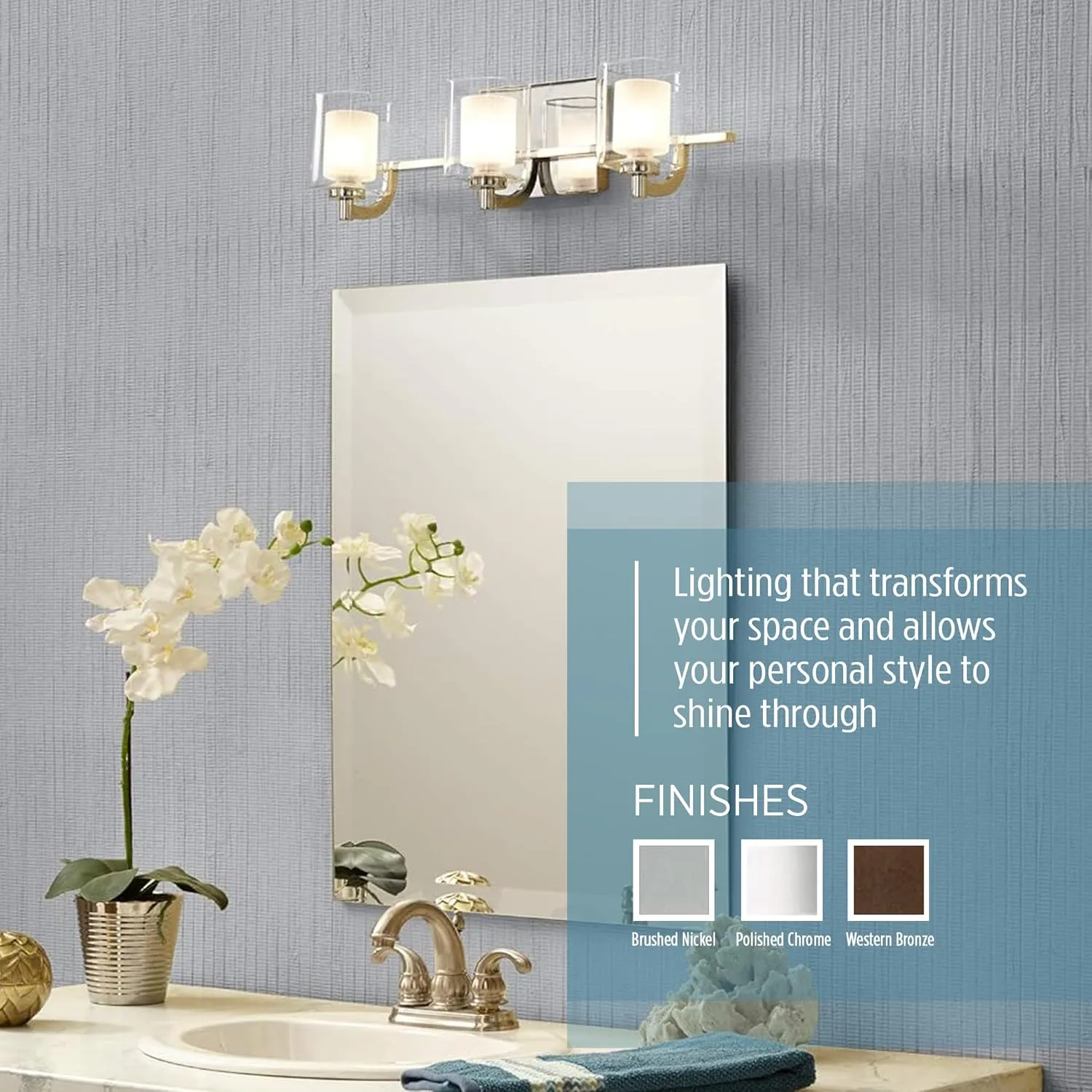 Quoizel Kolt Modern Vanity Lights, 3-Light, 21 Inch Brushed Nickel Bathroom Lighting Fixtures Over Mirror, Sandblasted Inner Glass, 50 W LED Bulb, Wall Mount Light for Bathrooms, Kitchen or Hallway