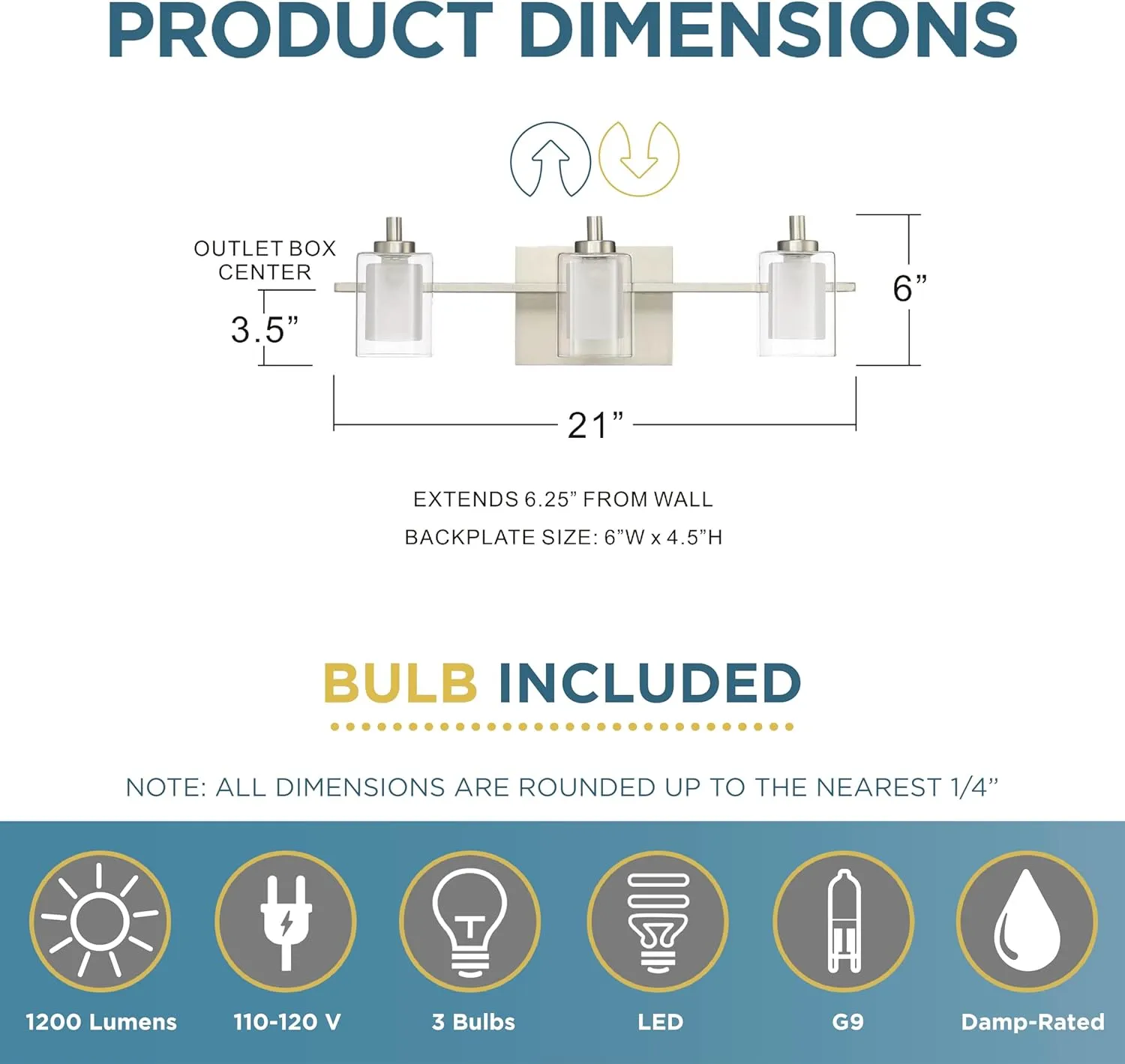 Quoizel Kolt Modern Vanity Lights, 3-Light, 21 Inch Brushed Nickel Bathroom Lighting Fixtures Over Mirror, Sandblasted Inner Glass, 50 W LED Bulb, Wall Mount Light for Bathrooms, Kitchen or Hallway
