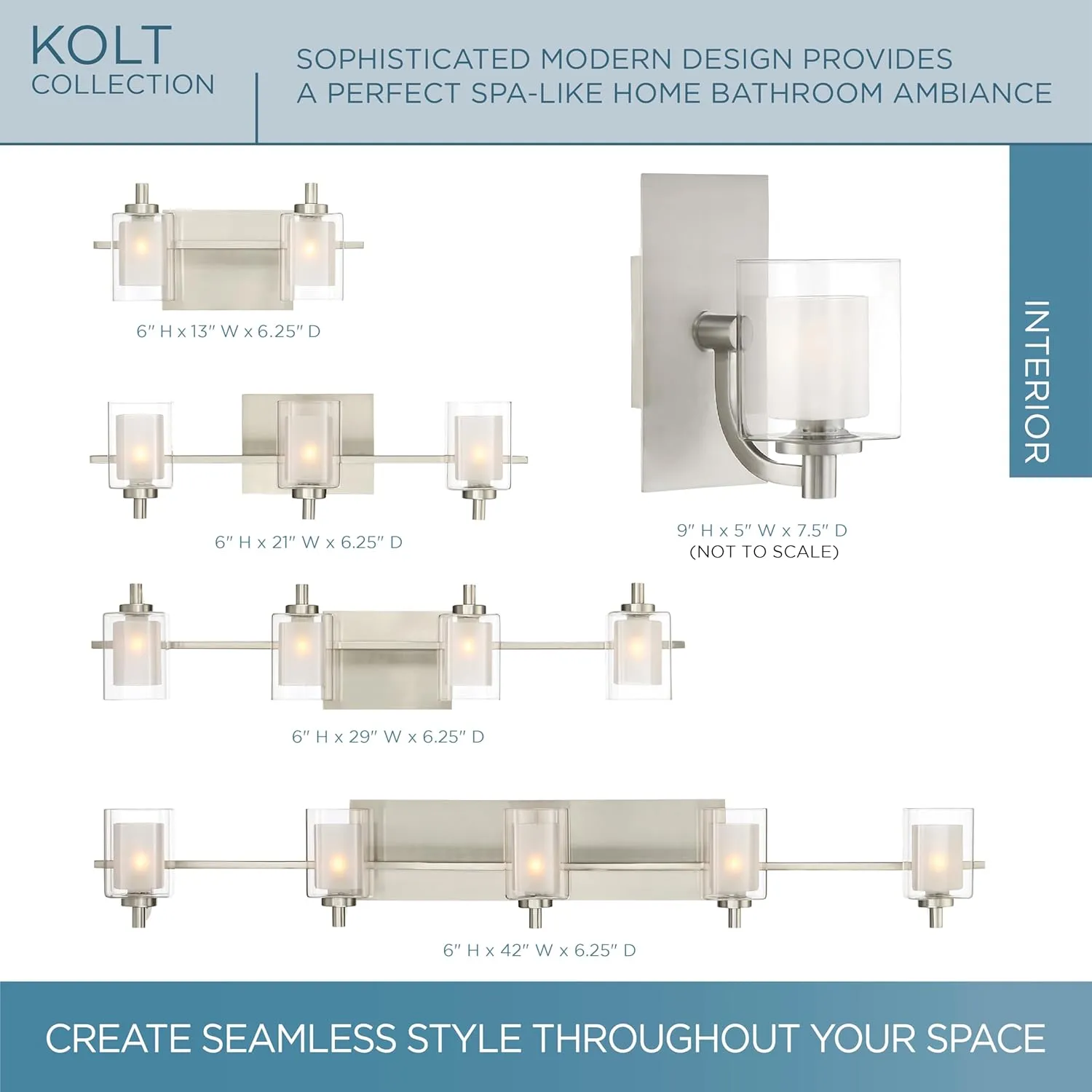 Quoizel Kolt Modern Vanity Lights, 3-Light, 21 Inch Brushed Nickel Bathroom Lighting Fixtures Over Mirror, Sandblasted Inner Glass, 50 W LED Bulb, Wall Mount Light for Bathrooms, Kitchen or Hallway