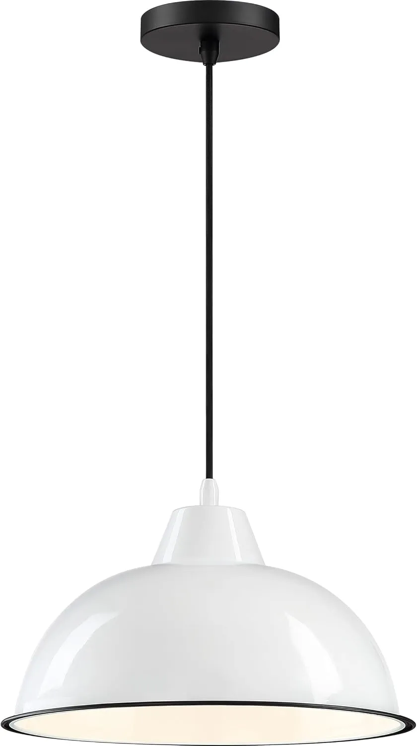 Quoizel Lockesburg Pendant Light, 9 Inch 1-Light Matte Black & Gloss White Finish, Max Adjustable Height 84", Pendant Light for for Kitchen Island, Dining, Hallway or Bedroom