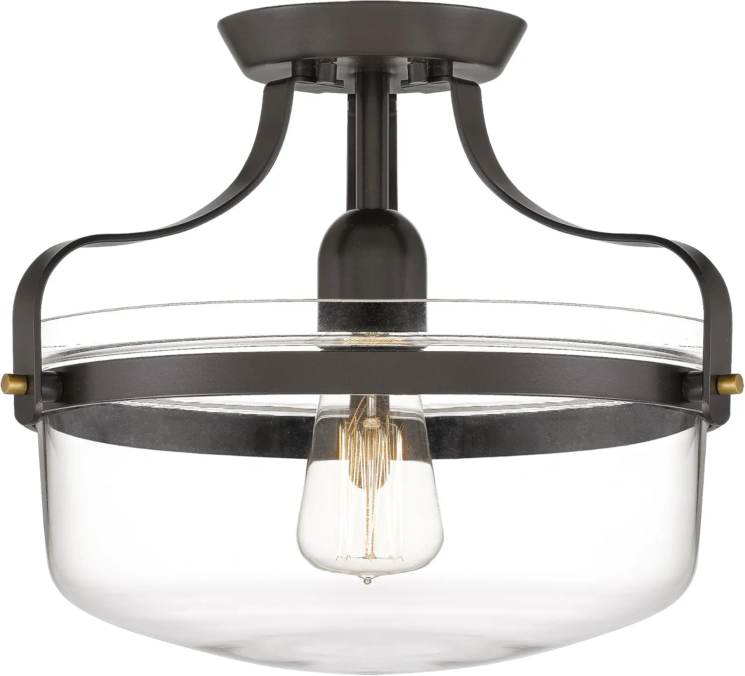 Quoizel Maddock Semi-Flush Mount Light Fixture, 10.5 inch 1-Light Matte Bronze Light with Clear Glass Shade for Hallway, Kitchen, Bedroom, Dining, Living Room, or Office
