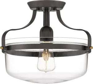 Quoizel Maddock Semi-Flush Mount Light Fixture, 10.5 inch 1-Light Matte Bronze Light with Clear Glass Shade for Hallway, Kitchen, Bedroom, Dining, Living Room, or Office