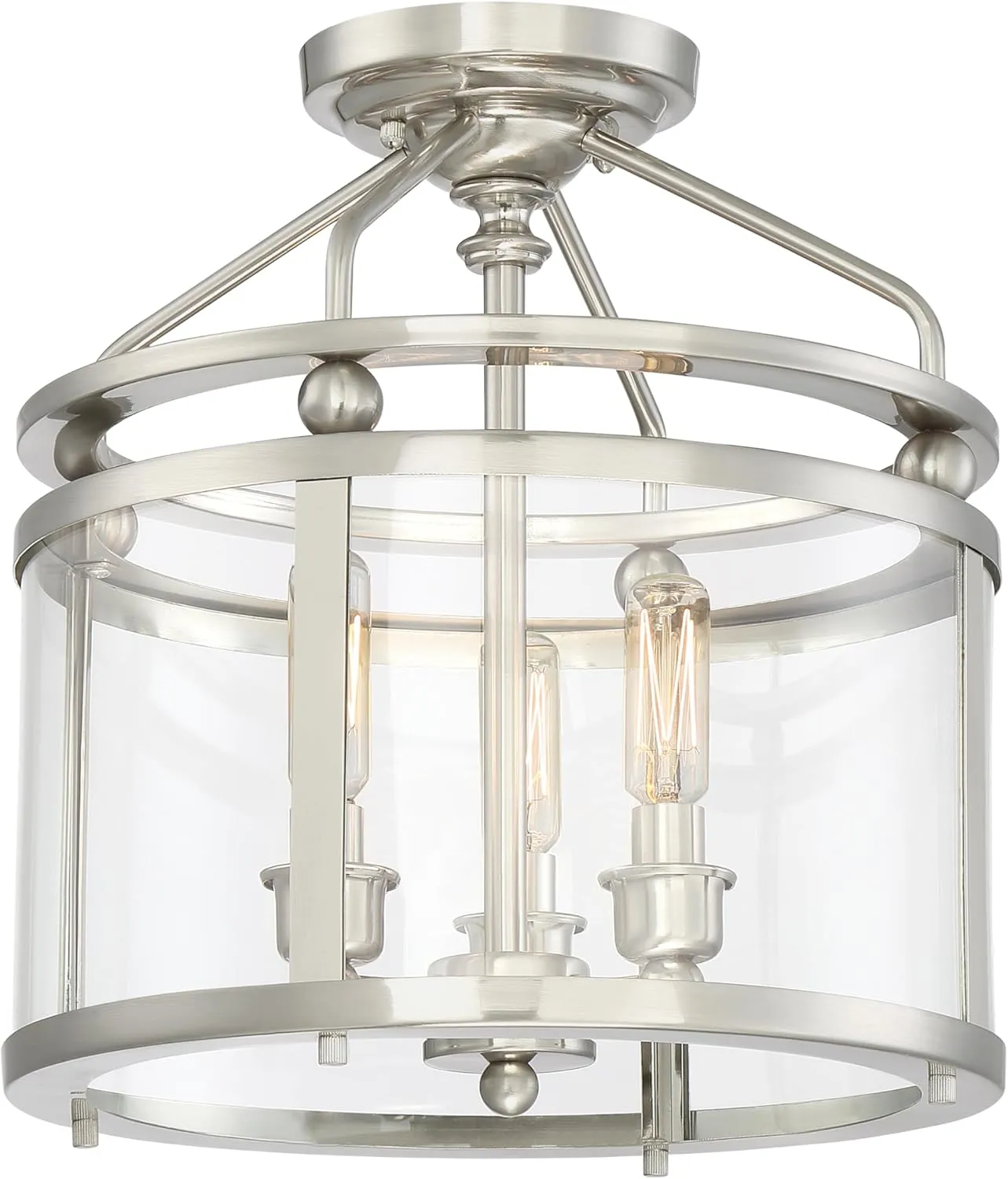 Quoizel Norfolk Semi-Flush Mount Ceiling Light Fixture, 11.875 inch 3-Light Brushed Nickel Hanging Light for Hallway, Kitchen, Bedroom, Dining, Living Room, or Office