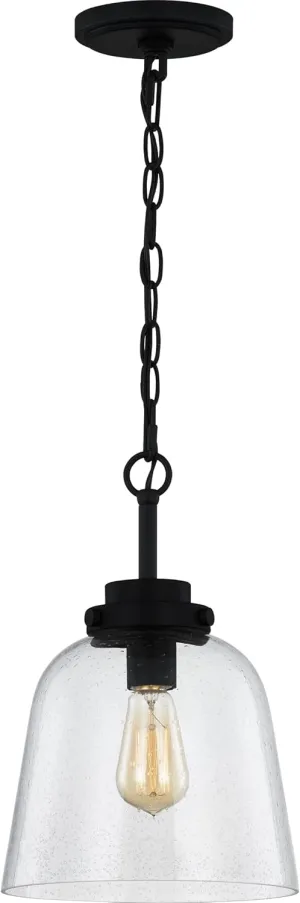 Quoizel Seaton Pendant Light, 14.75 Inch 1-Light Matte Black Finish, Max Adjustable Height 67", Pendant Light for for Kitchen Island, Dining, Hallway or Bedroom