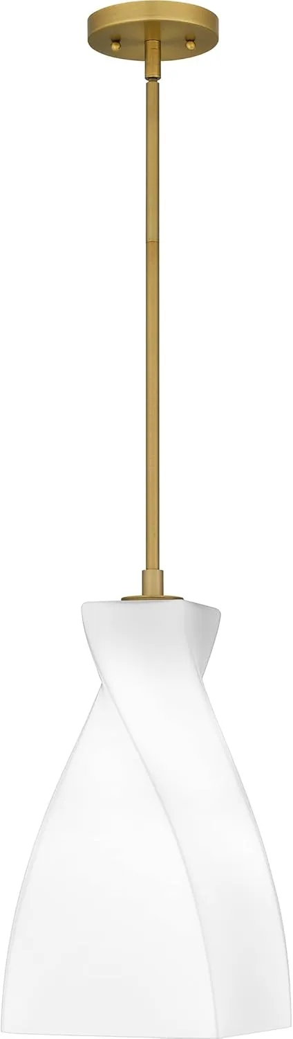 Quoizel Stetson Mini Pendant Lighting, 8 Inch 1-Light Brushed Gold Opal Etched Glass Pendant Light, Hanging Ceiling Light for Kitchen Island, Dining Room, Hallway, Bedroom, Bar, Cafe or Office