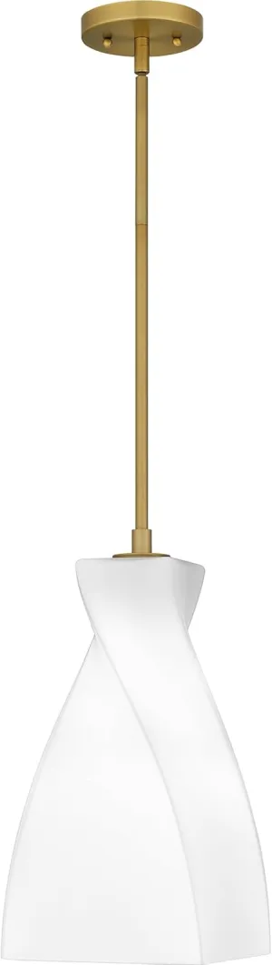 Quoizel Stetson Mini Pendant Lighting, 8 Inch 1-Light Brushed Gold Opal Etched Glass Pendant Light, Hanging Ceiling Light for Kitchen Island, Dining Room, Hallway, Bedroom, Bar, Cafe or Office