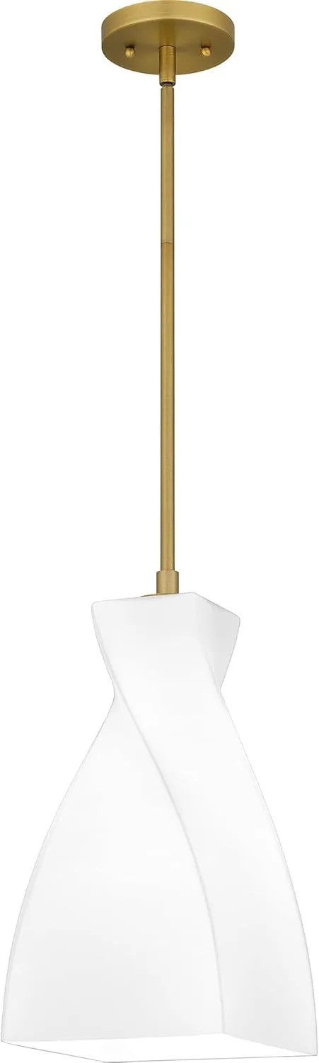 Quoizel Stetson Mini Pendant Lighting, 8 Inch 1-Light Brushed Gold Opal Etched Glass Pendant Light, Hanging Ceiling Light for Kitchen Island, Dining Room, Hallway, Bedroom, Bar, Cafe or Office
