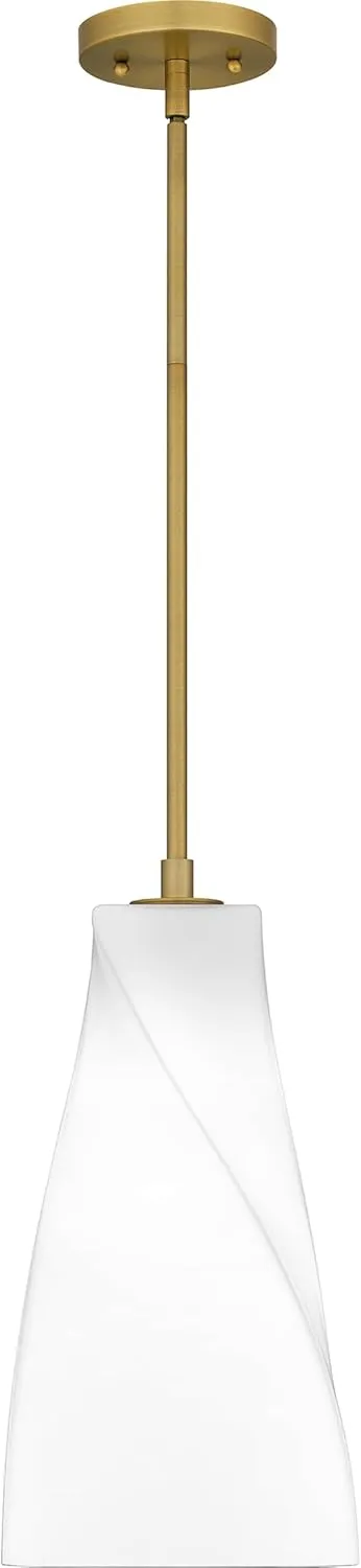 Quoizel Stetson Mini Pendant Lighting, 8 Inch 1-Light Brushed Gold Opal Etched Glass Pendant Light, Hanging Ceiling Light for Kitchen Island, Dining Room, Hallway, Bedroom, Bar, Cafe or Office