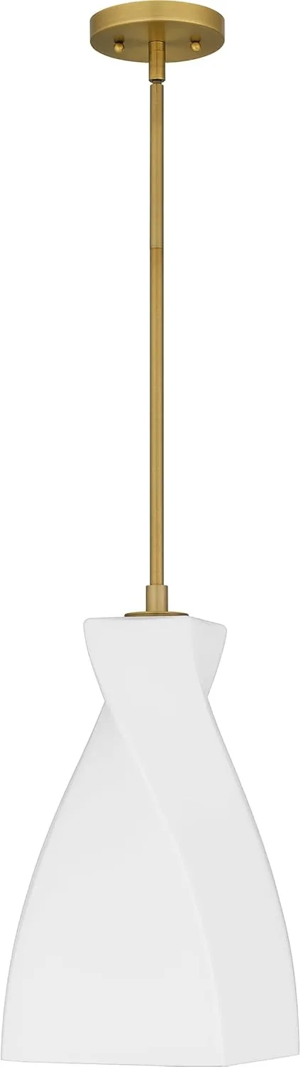 Quoizel Stetson Mini Pendant Lighting, 8 Inch 1-Light Brushed Gold Opal Etched Glass Pendant Light, Hanging Ceiling Light for Kitchen Island, Dining Room, Hallway, Bedroom, Bar, Cafe or Office