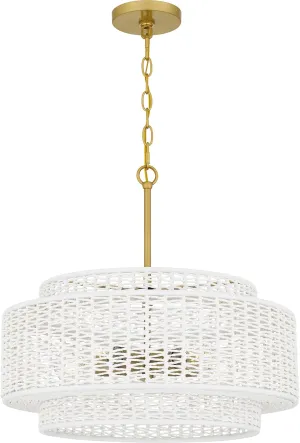 Quoizel Teton 5-Light Brushed Gold Pendant for Dining Room, Modern Hanging Light Fixture, Room Light for Farmhouse, Kitchen, or Living Room, Coastal Design Ceiling Light with Natural Rope Shade