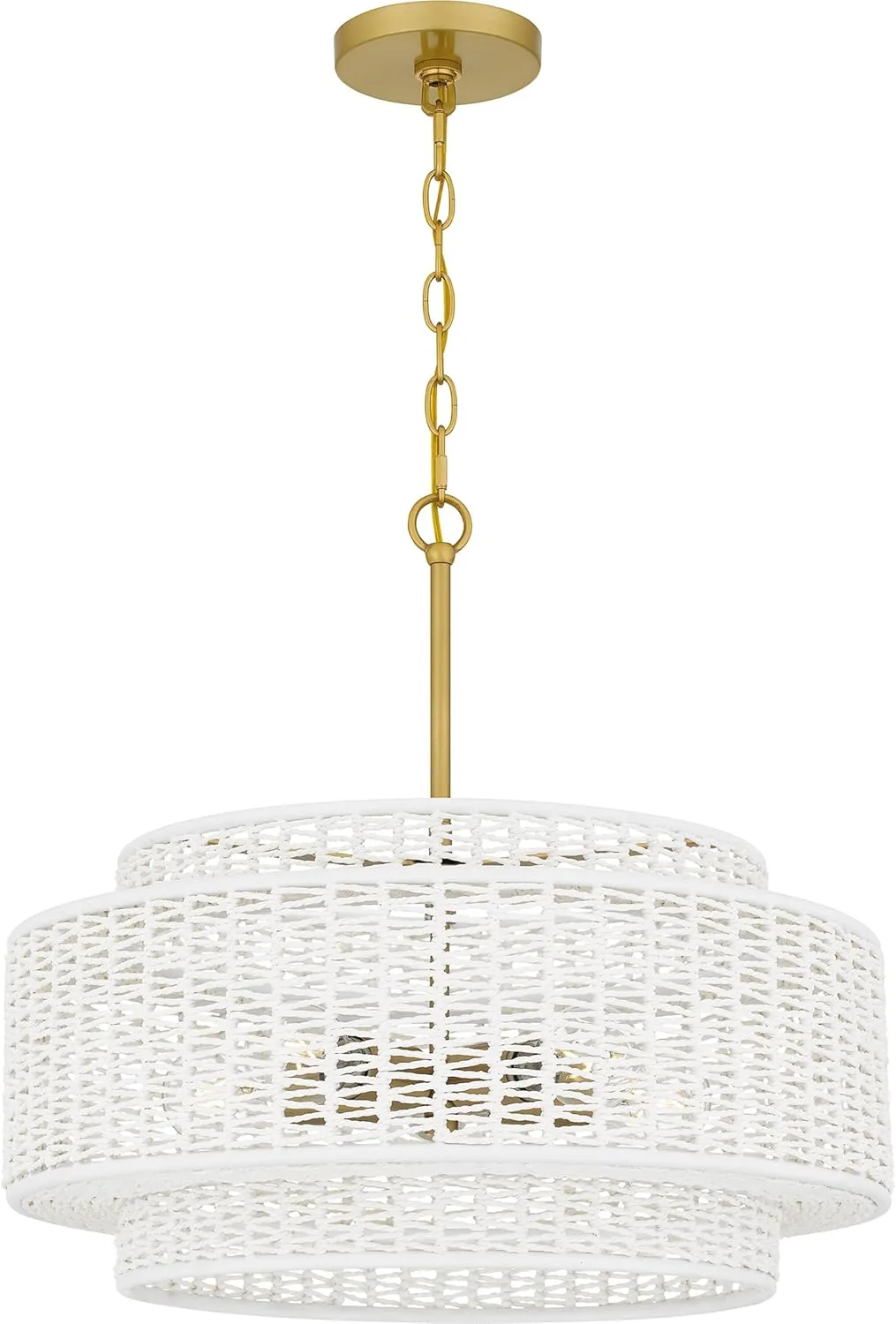 Quoizel Teton 5-Light Brushed Gold Pendant for Dining Room, Modern Hanging Light Fixture, Room Light for Farmhouse, Kitchen, or Living Room, Coastal Design Ceiling Light with Natural Rope Shade