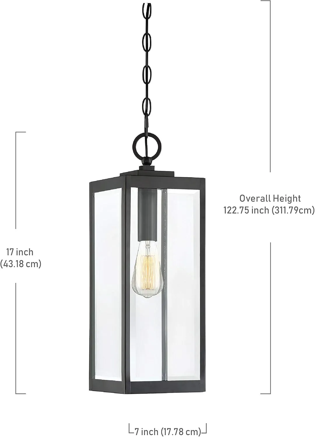 Quoizel Westover Outdoor Hanging Lantern, 21 Inch 1-Light Earth Black Modern Ceiling Mount Light, Clear Beveled Glass, Max Hanging Height 122", Outside Lights for Patio, Porch, Entry or Gazebo
