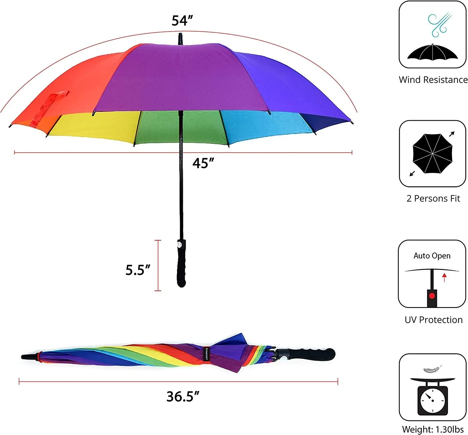 Rainbow Automatic Open Golf Umbrella Windproof Tested, Extra-Strong
